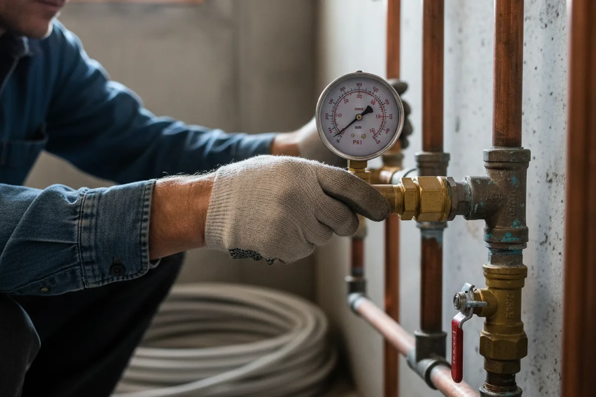 Pressure testing a repaired line during Water Line Repair in Polkville